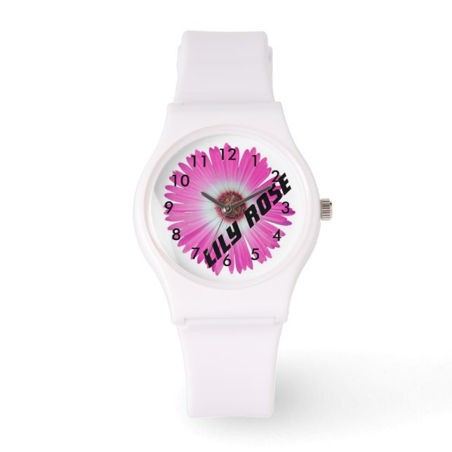 Pink Gerbera Daisy Personalised Watch (Front)