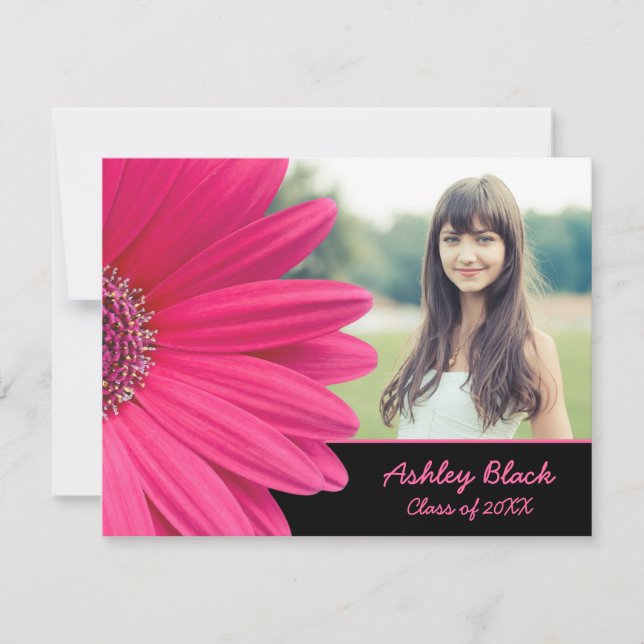 Pink Gerbera Daisy Photo Graduation Invitation (Front)