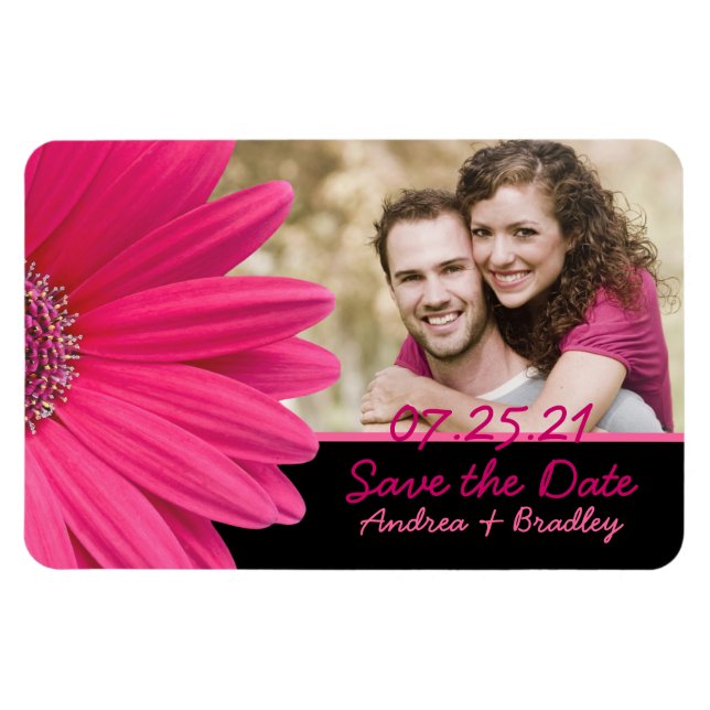 Pink Gerbera Daisy Photo Wedding Magnet (Horizontal)