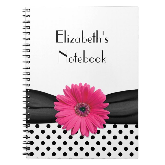 Pink Gerbera Daisy Polka Dot Personalised Notebook (Front)