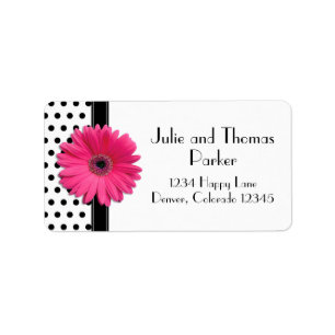 Pink Gerbera Daisy Polka Dot Wedding Address Label