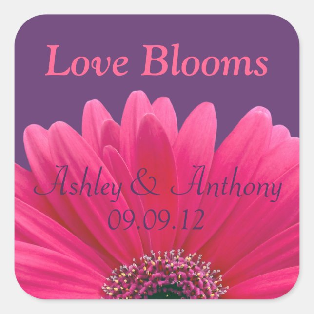 Pink Gerbera Daisy Purple Wedding Sticker (Front)