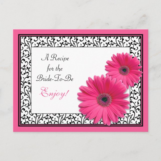 Pink Gerbera Daisy Recipe Card for the Bride to Be (Front)