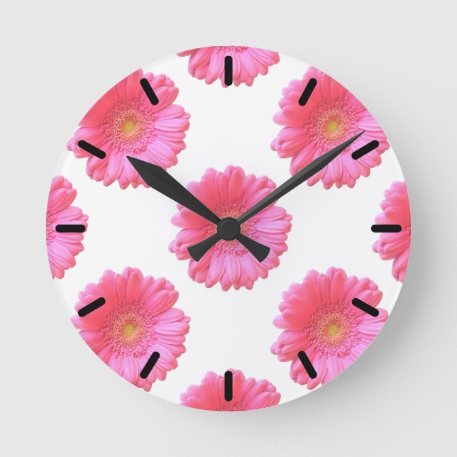 Pink gerbera daisy round clock (Front)