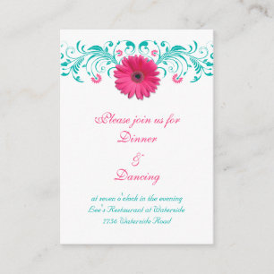 Pink Gerbera Daisy Turquoise Floral Reception Card