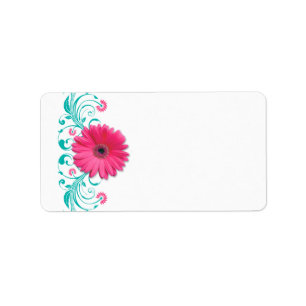 Pink Gerbera Daisy Turquoise Wedding Blank Address Label