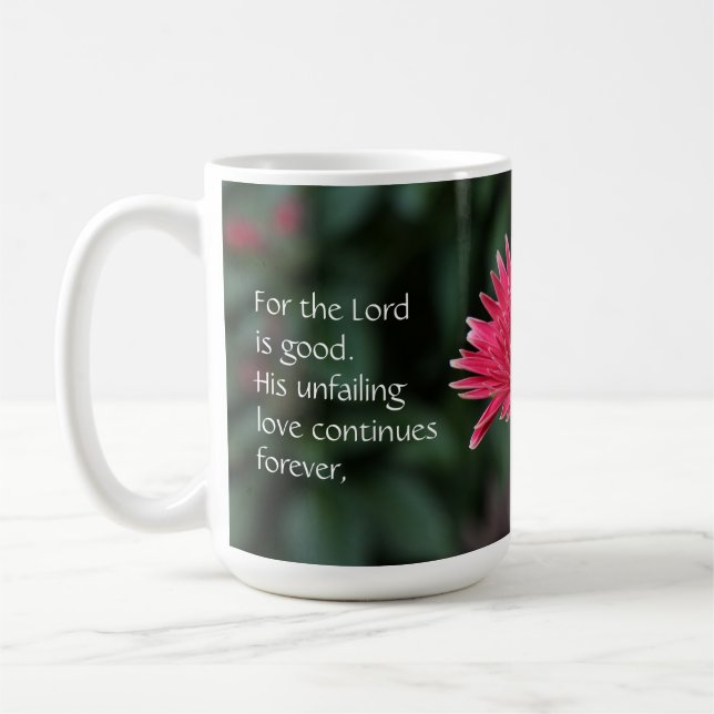 Pink Gerbera Daisy w/ Scripture Verse Coffee Mug (Left)