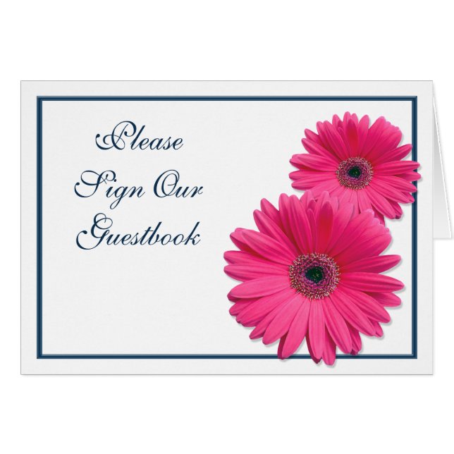 Pink Gerbera Daisy Wedding Guestbook Sign Card (Front Horizontal)