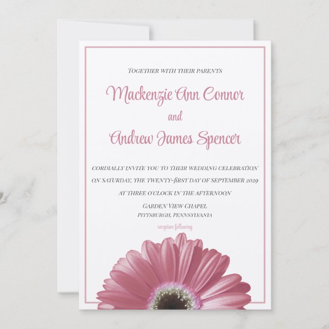Pink Gerbera Daisy Wedding Invitation (Front)