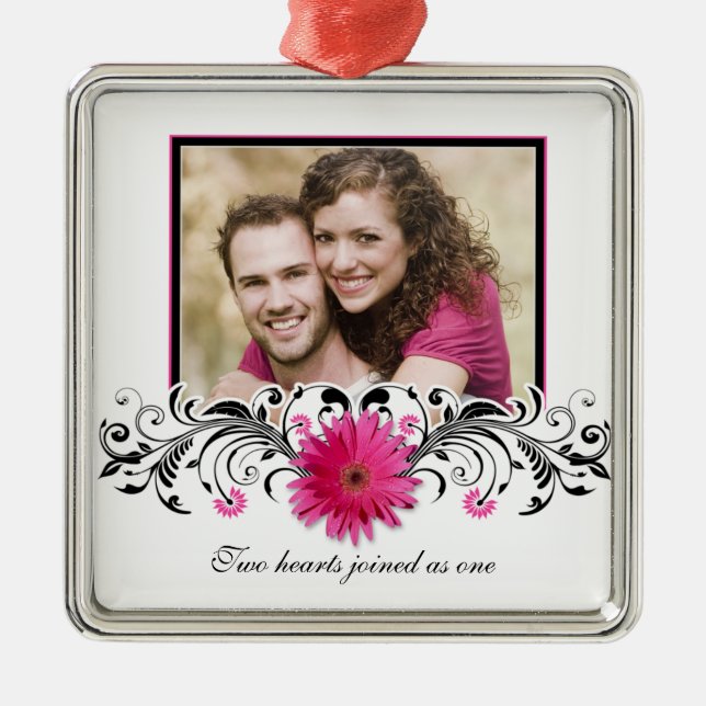 Pink Gerbera Daisy Wedding Love Favour Ornament (Front)