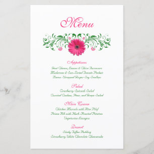 Pink Gerbera Daisy Wedding Menu Card
