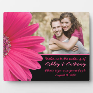 Pink Gerbera Daisy Wedding Photo Sign Plaque