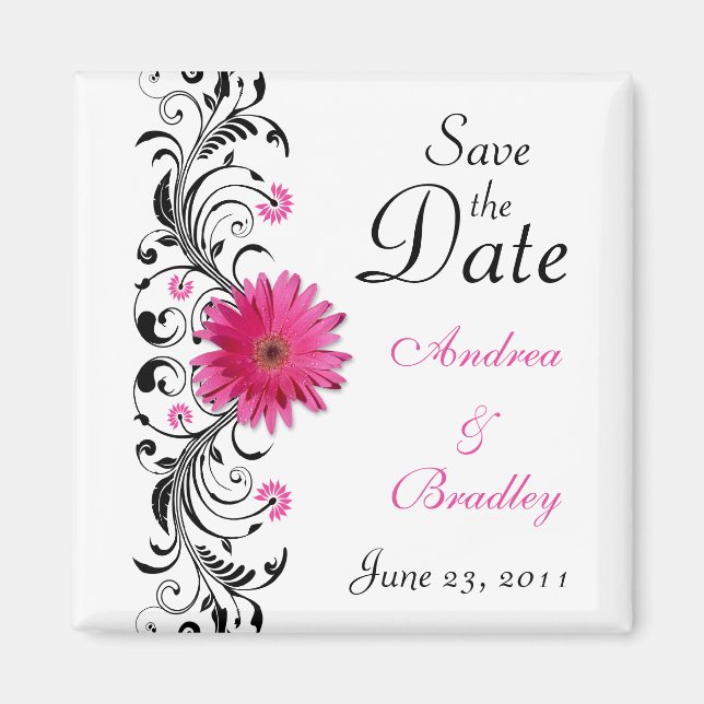 Pink Gerbera Daisy Wedding Save the Date Magnet (Front)