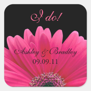 Pink Gerbera Daisy Wedding Sticker Envelope Seal
