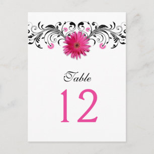 Pink Gerbera Daisy Wedding Table Number Card