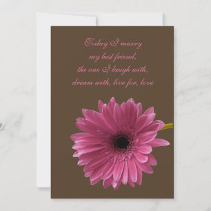 Pink Gerbera Daisy With Brown Wedding Invitation