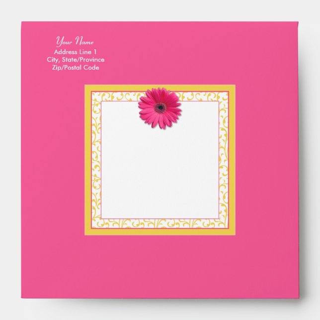 Pink Gerbera Daisy Yellow Floral Square Envelope (Front)