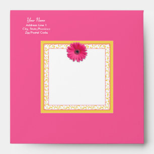 Pink Gerbera Daisy Yellow Floral Square Envelope