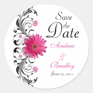 Pink Gerbera Floral Wedding Save the Date Sticker