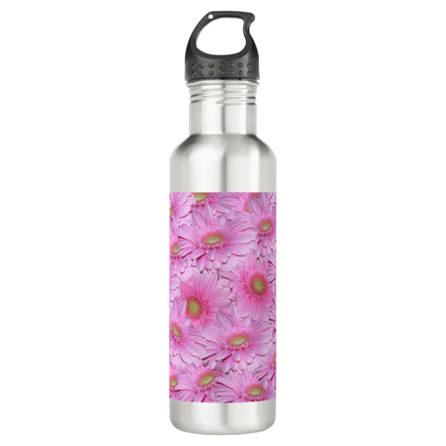 Pink Gerbera Flowers, 710 ml Water Bottle (Front)