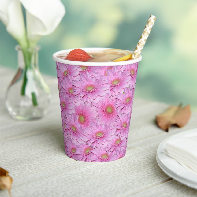 Pink Gerbera Flowers, Paper Cups (Insitu)