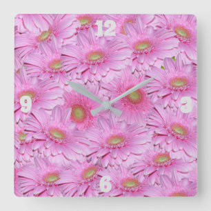 Pink Gerbera Flowers, Square Wall Clock