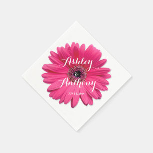 Pink Gerbera Gerber Daisy Personalised Wedding Napkin