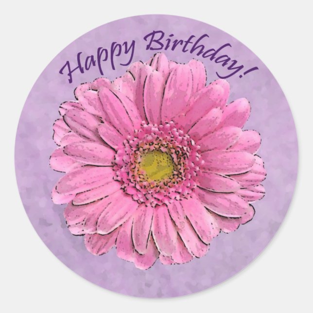 Pink Gerbera Happy Birthday sticker (Front)