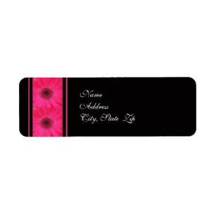 Pink Gerbera on Black Wedding Address Label