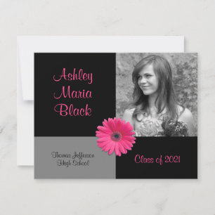 Pink Gerbera Photo Graduation Invite