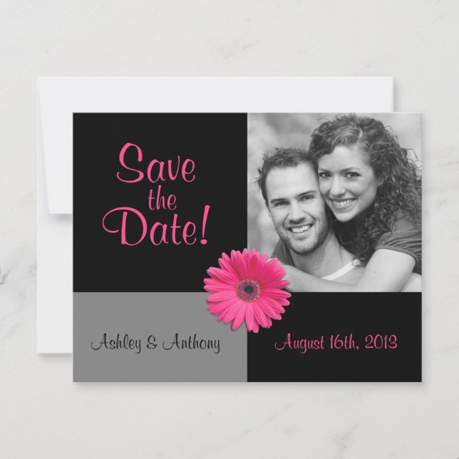Pink Gerbera Photo Wedding Save the Date (Front)