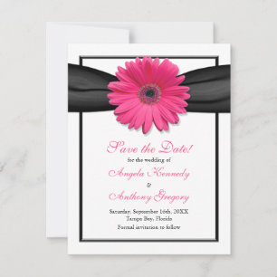 Pink Gerbera with Black Ribbon Save the Date Card