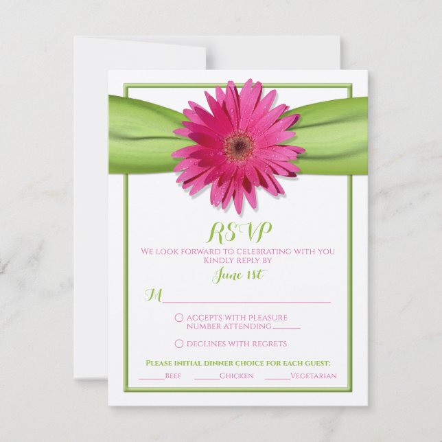 Pink Gerbera with Green Ribbon Response Card (Front)