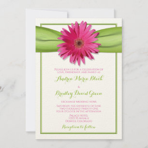 Pink Gerbera with Green Satin Ribbon Invitation