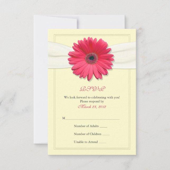 Pink Gerbera with Ivory Ribbon Reply Card (Front)