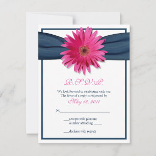 Pink Gerbera with Navy Ribbon Response Card