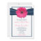 Pink Gerbera with Navy Ribbon Wedding Invitation