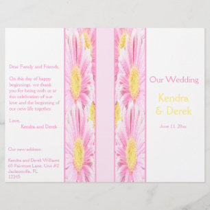 Pink Gerberas on White Wedding Program