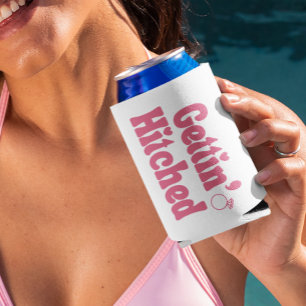 Pink “Gettin’ Hitched” Bachelorette Party Seltzer Can Cooler
