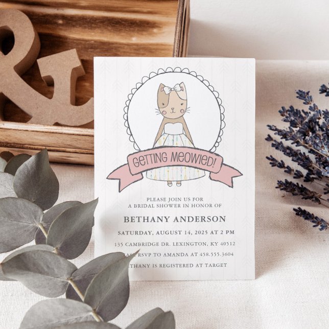 Pink Getting Meowied Cat Theme Bridal Shower Invitation (Creator Uploaded)