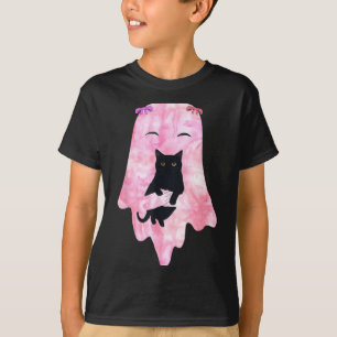 Pink Ghost Black Cat Bows Funny Vintage Spooky T-Shirt