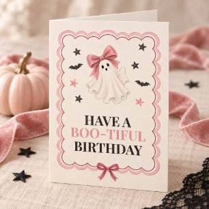 Pink Ghost Boo-tiful Halloween Birthday Card