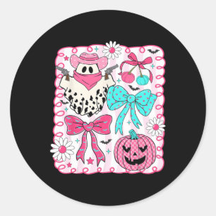 Pink Ghost Coquette Bow Halloween Western Cowgirl Classic Round Sticker