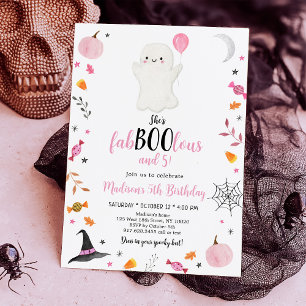 Pink Ghost Fab-boo-lous and Five Birthday Invitation
