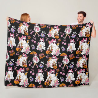 Pink Ghost Girl Halloween Cute Spooky Fleece Blanket