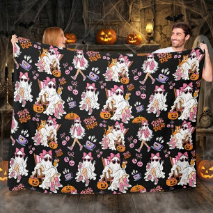 Pink Ghost Girl Halloween Cute Spooky Fleece Blanket