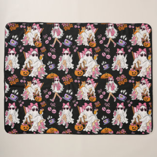Pink Ghost Girl Halloween Cute Spooky Sherpa Blanket