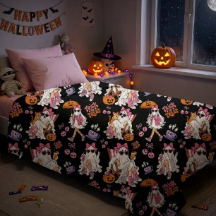 Pink Ghost Girl Halloween Cute Spooky Sherpa Blanket
