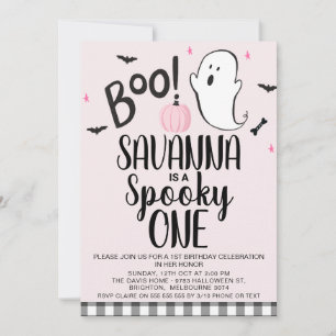Pink Ghost Halloween 1st Birthday Invitation
