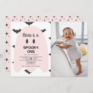Pink Ghost Halloween 1ST Birthday  Invitation